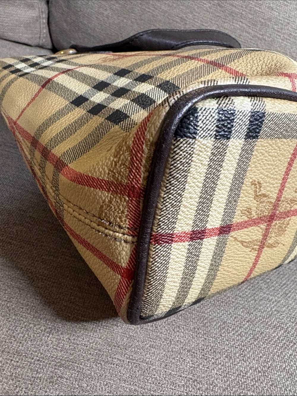 Burberry Vintage Small Haymarket Check Tote Brown Leather Trim with COA - Picture 8 of 15